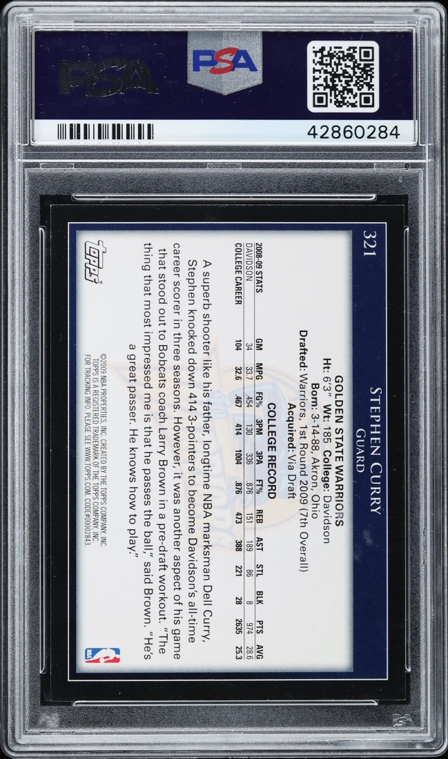 2009 Topps Basketball Stephen Curry ROOKIE #321 PSA 9 MINT
