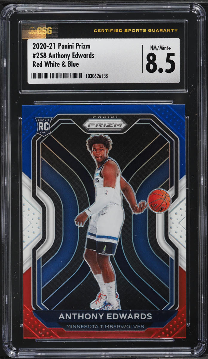 2020 Panini Prizm Red White & Blue Anthony Edwards ROOKIE #258 CSG 8.5 NM-MT+