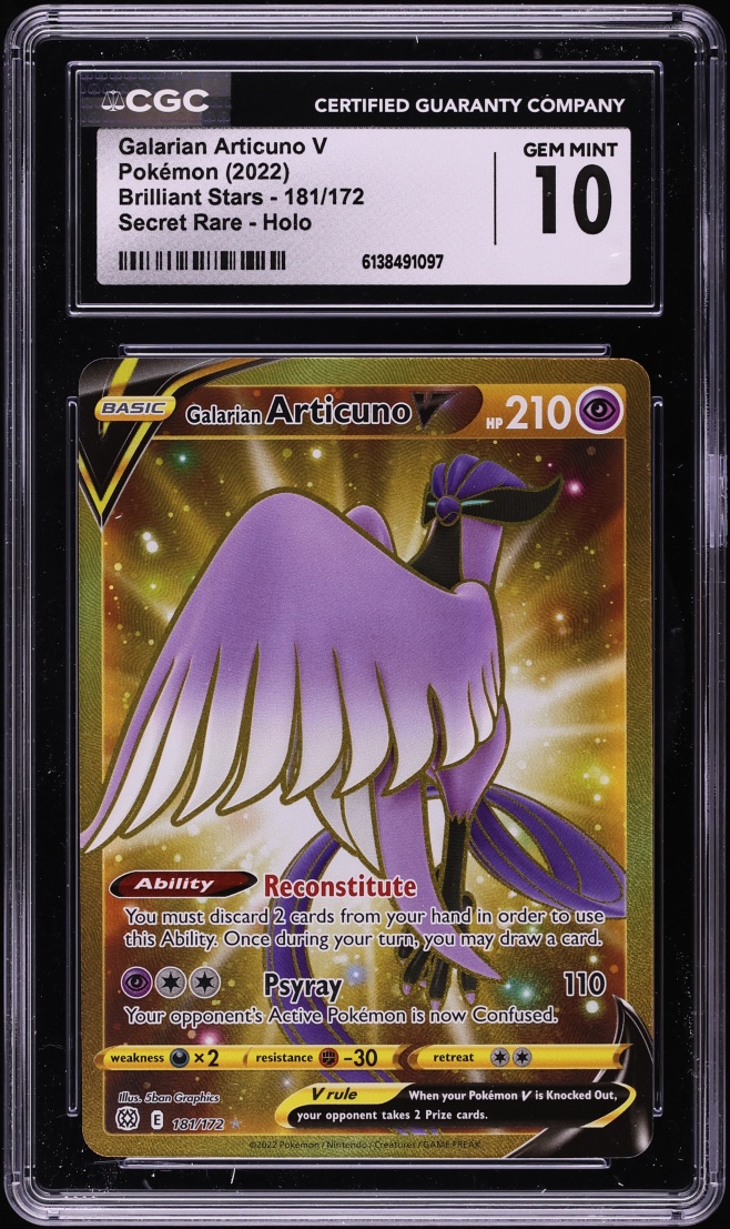 2022 Pokemon Sword & Shield Brilliant Stars Gold Rare Galarian Articuno V #181 CGC 10 GEM MINT