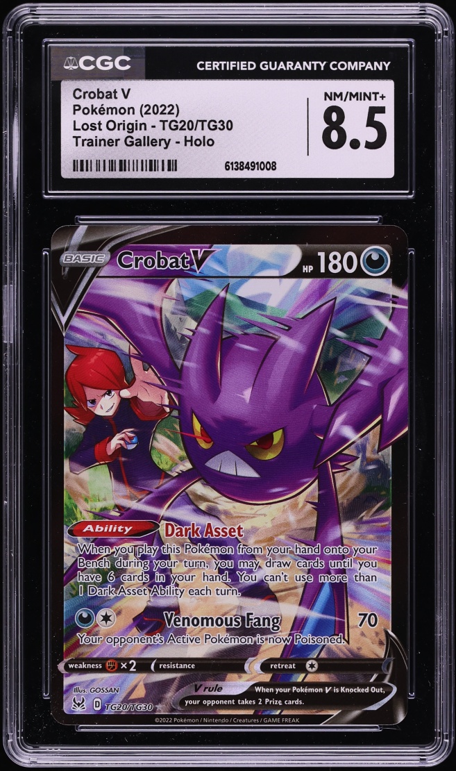 2022 Pokemon Sword & Shield Lost Origin Full Art Crobat V #TG20 CGC 8.5 NM-MT+