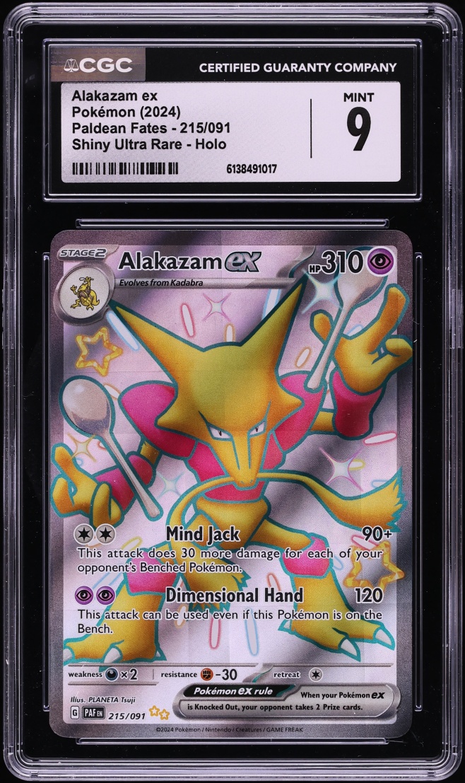 2024 Pokemon Scarlet & Violet Paldean Fates Full Art Alakazam ex #215 CGC 9 MINT