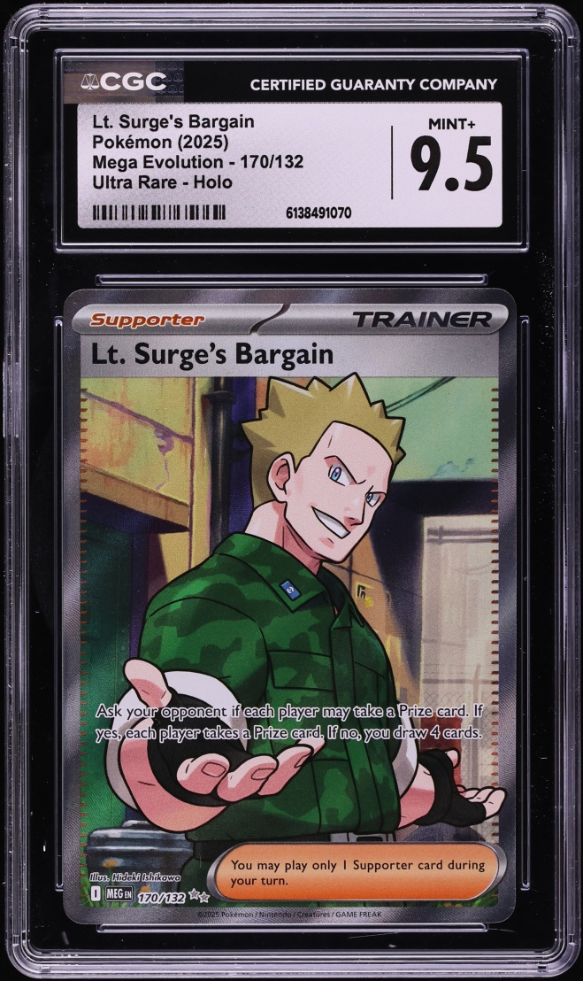 2025 Pokemon Mega Evolution Full Art Lt. Surge's Bargain #170 CGC 9.5 MINT+