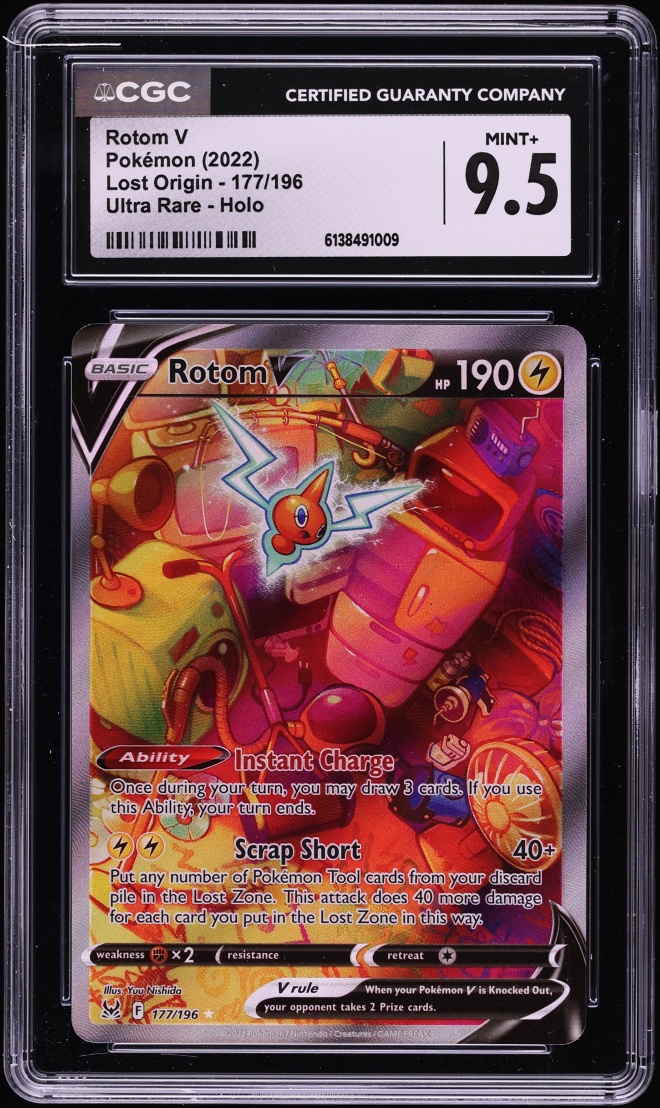2022 Pokemon Sword & Shield Lost Origin Full Art Rotom V #177 CGC 9.5 MINT+