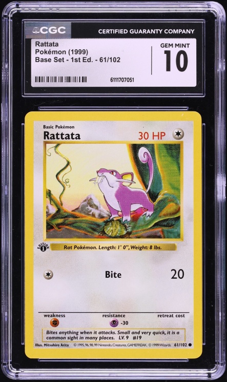1999 Pokemon Base Set Shadowless 1st Edition Rattata #61 CGC 10 GEM MINT