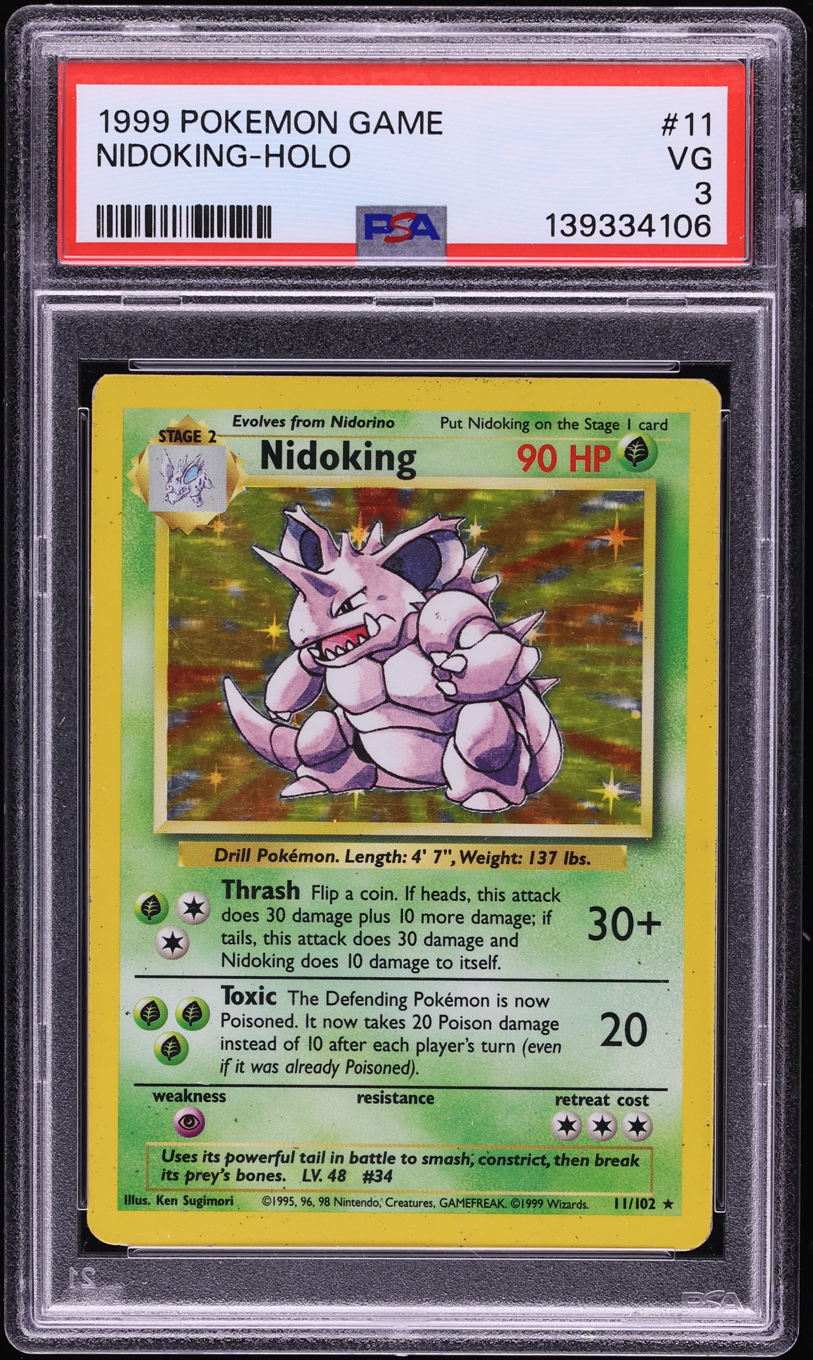 1999 Pokemon Base Set Holo Nidoking #11 PSA 3 VG