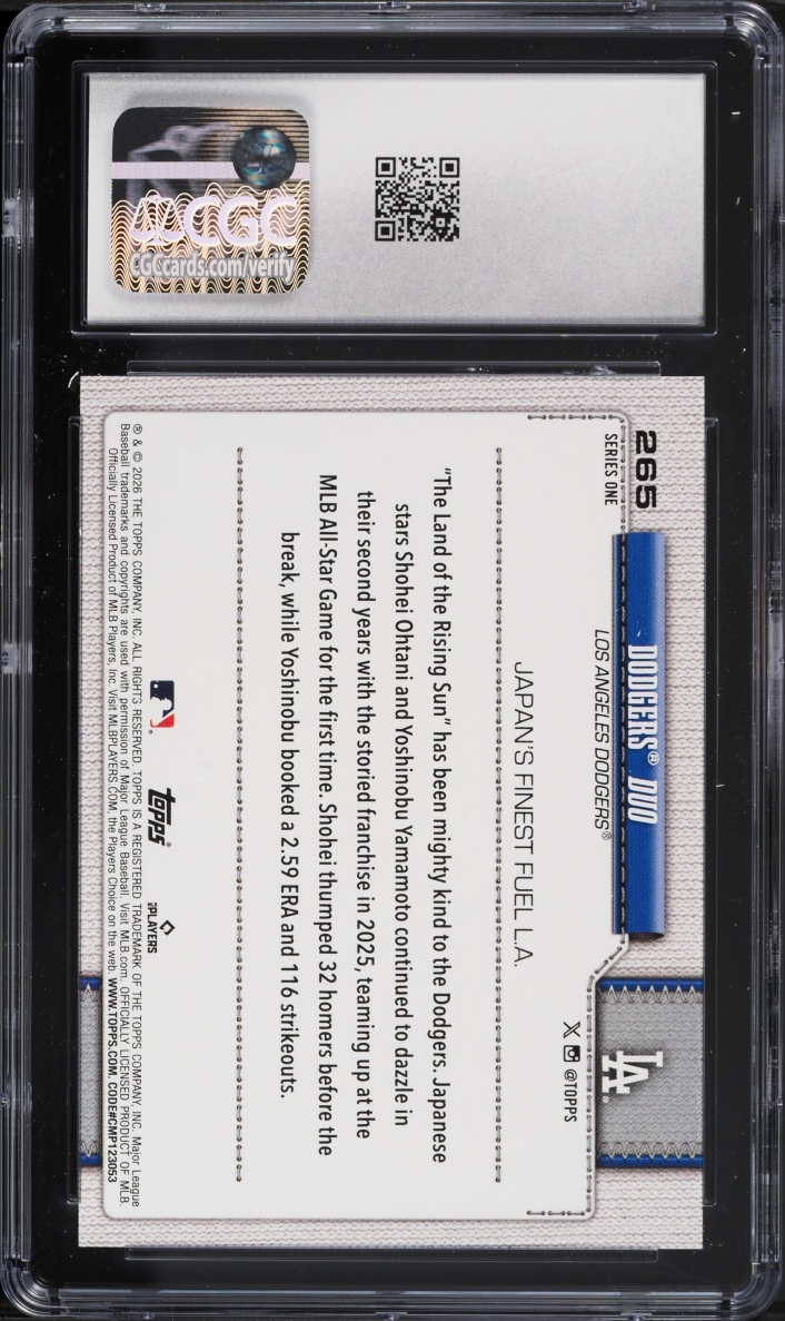 2026 Topps Dodgers Duo Yoshinobu Yasamoto & Shohei Ohtani #265 CGC 9 MINT