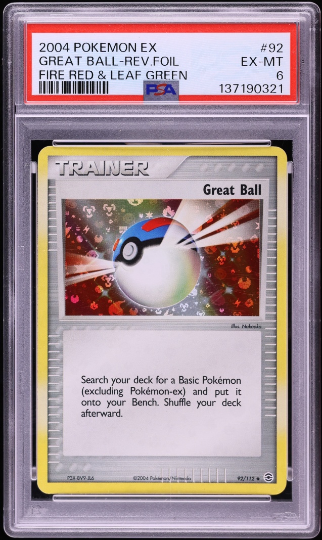 2004 Pokemon EX Fire Red & Leaf Green Reverse Holo Great Ball #92 PSA 6 EXMT