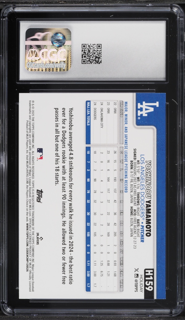 2025 Topps Holiday Yoshinobu Yamamoto #H159 CGC 10 GEM MINT