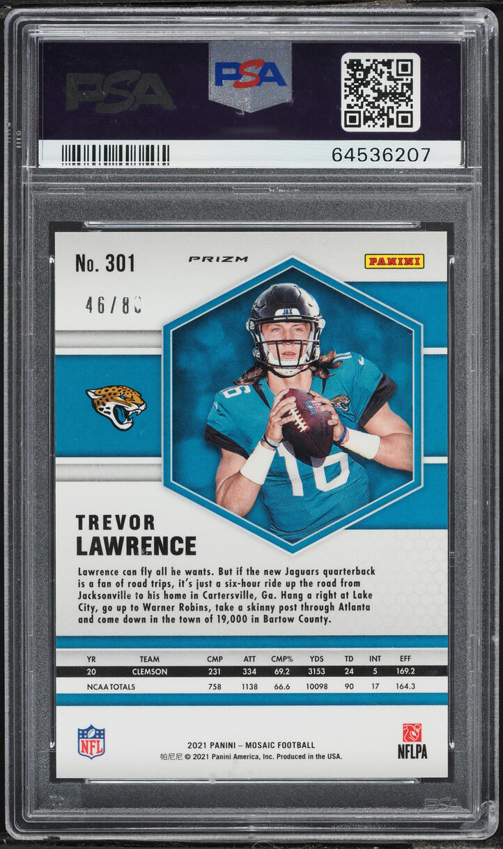 2021 Panini Mosaic Fusion Red Yellow Choice Trevor Lawrence ROOKIE /80 #301 PSA 9 MINT