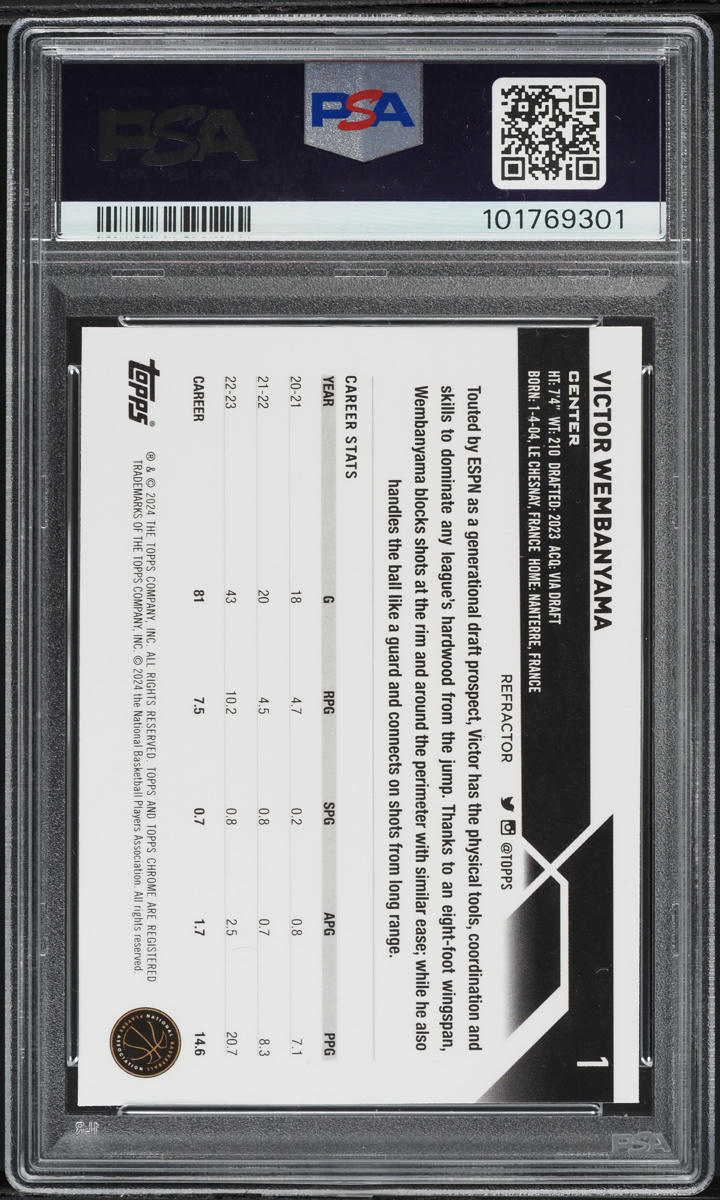 2023 Topps Chrome Refractor Victor Wembanyama ROOKIE #1 PSA 9 MINT