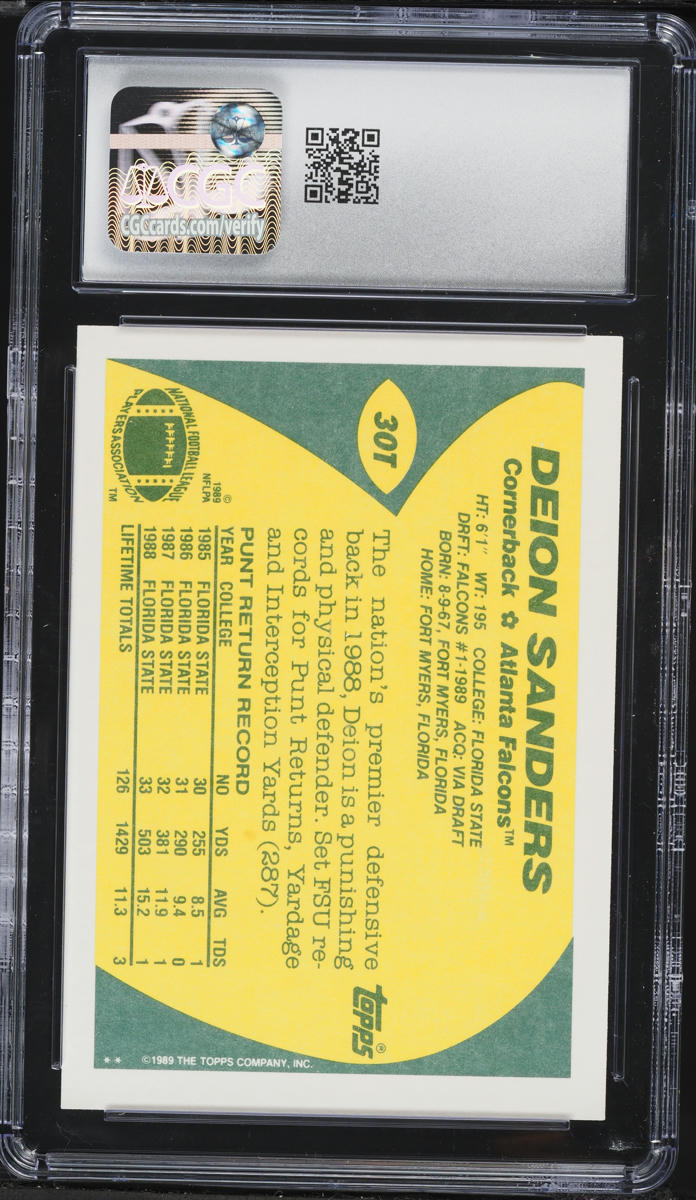 1989 Topps Traded Deion Sanders ROOKIE #30T CGC 8 NM-MT