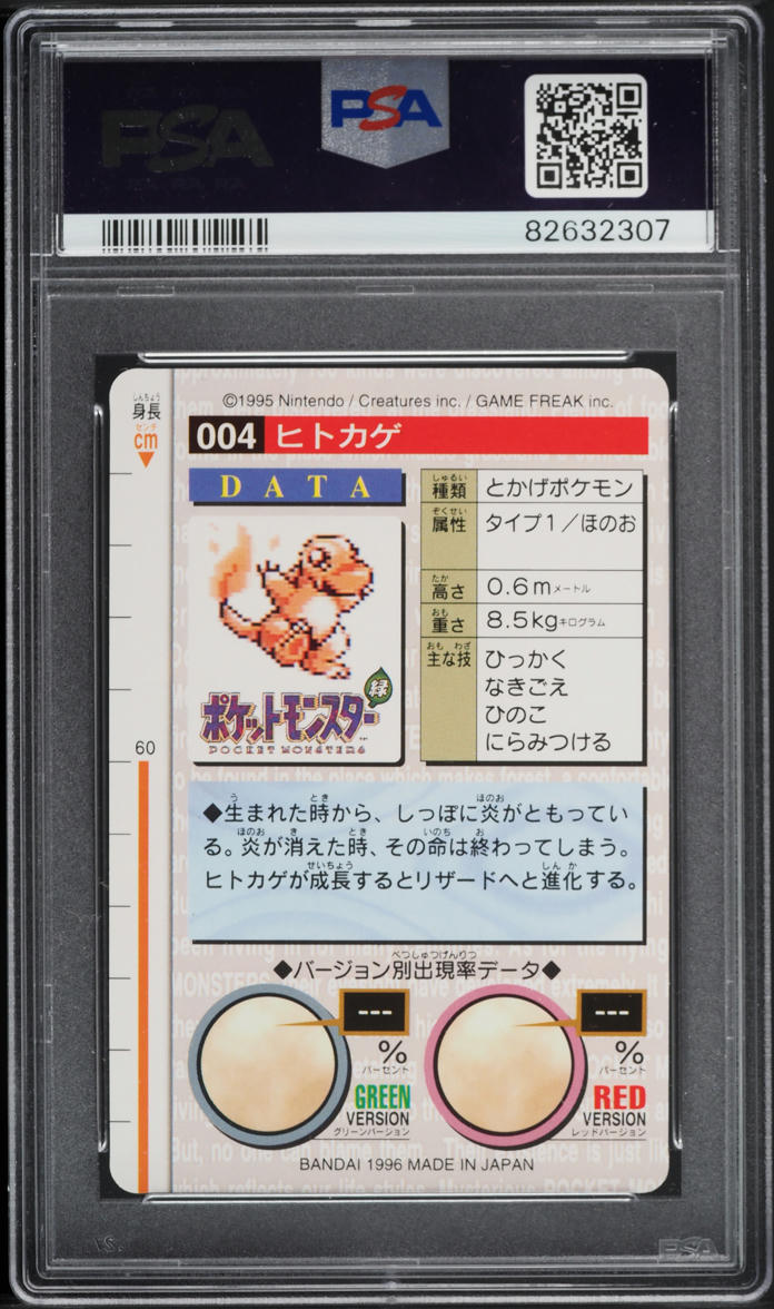 1996 Pokemon Japanese Bandai Carddass Vending Charmander #4 PSA 10 GEM MINT