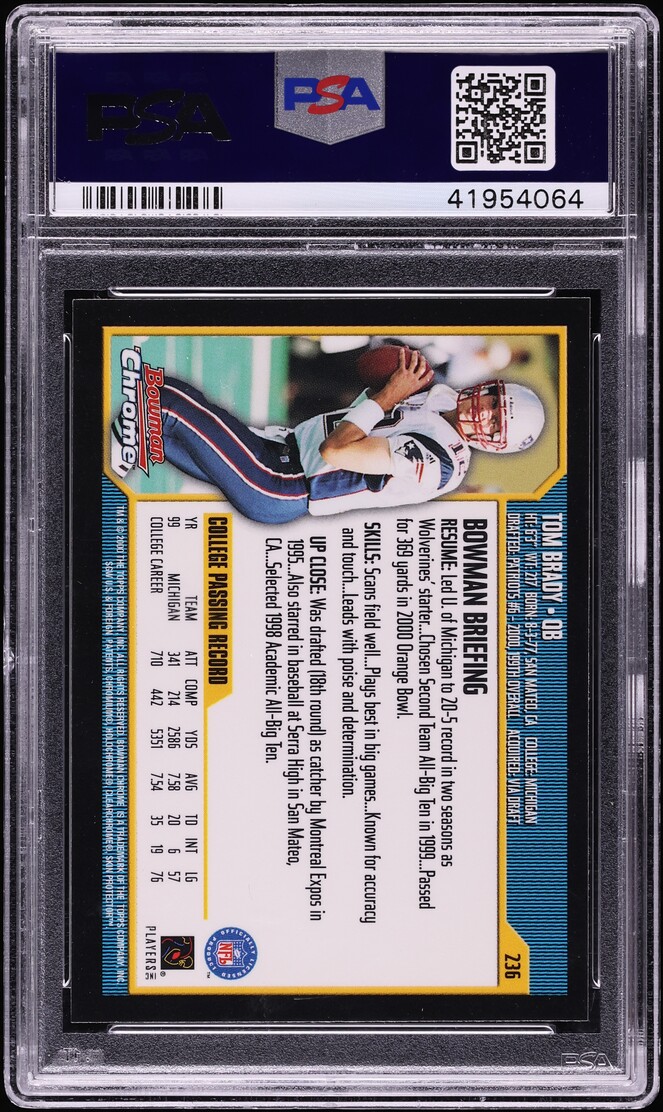 2000 Bowman Chrome Tom Brady ROOKIE #236 PSA 10 GEM MINT