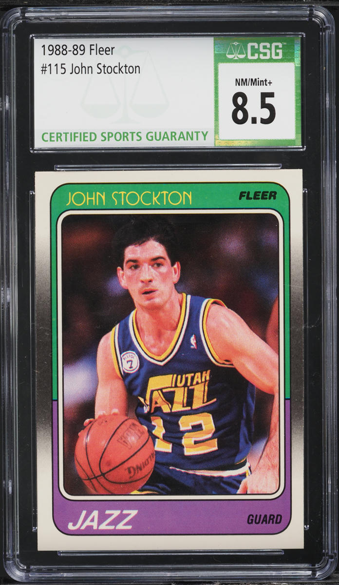 1988 Fleer Basketball John Stockton ROOKIE #115 CSG 8.5 NM-MT+