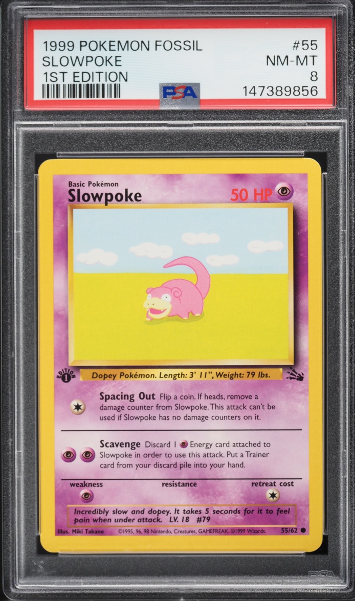 1999 Pokemon Fossil 1st Edition Slowpoke #55 PSA 8 NM-MT