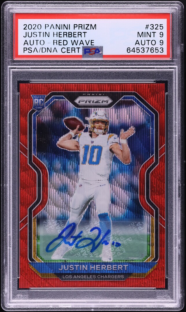 2020 Panini Prizm Red Wave Justin Herbert ROOKIE AUTO DNA 9 /149 #325 PSA 9 MINT