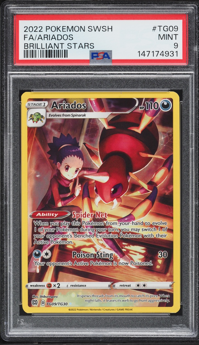 2022 Pokemon Sword & Shield Brilliant Stars Full Art Ariados #TG09 PSA 9 MINT