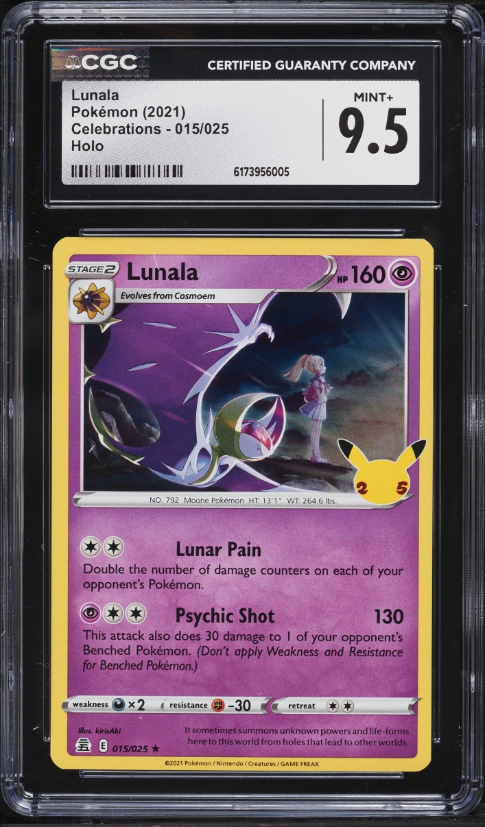 2021 Pokemon Sword & Shield Celebrations Holo Lunala #15 CGC 9.5 MINT+