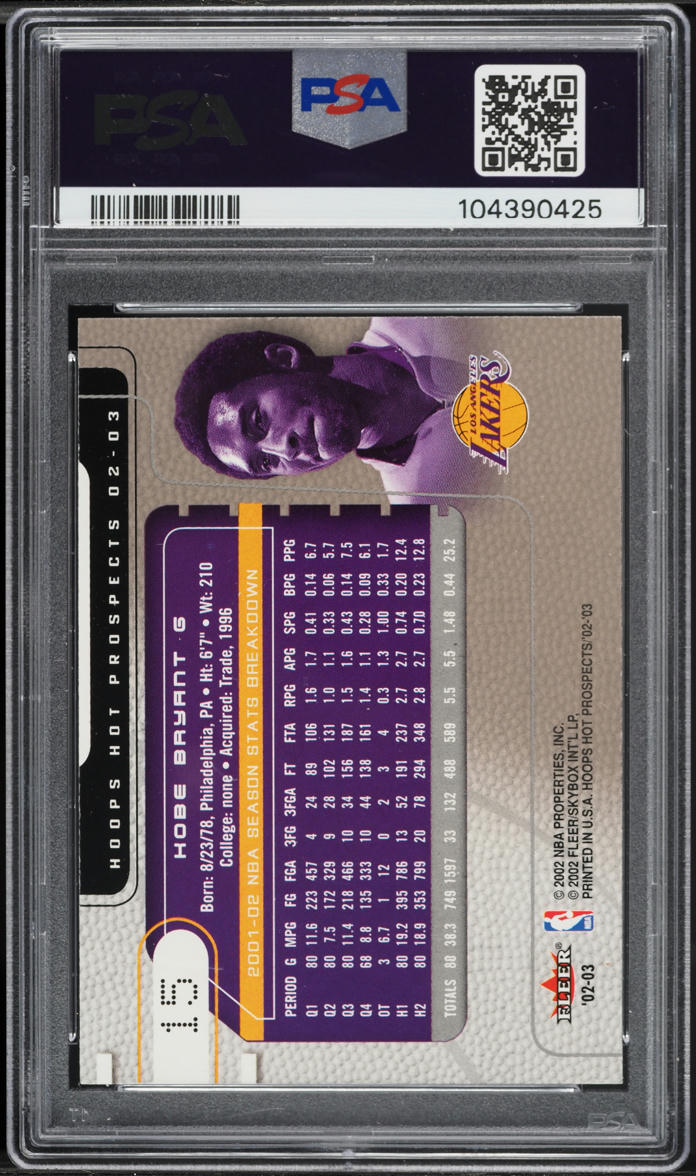 2002 Hoops Hot Prospects Kobe Bryant #15 PSA 9 MINT