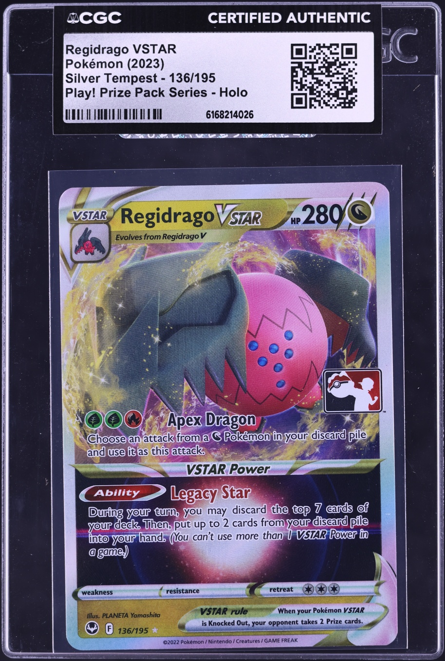 2023 Pokemon SWSH Silver Tempest Play! Prize Pack Series Holo Regidrago VSTAR #136 CGC AUTH