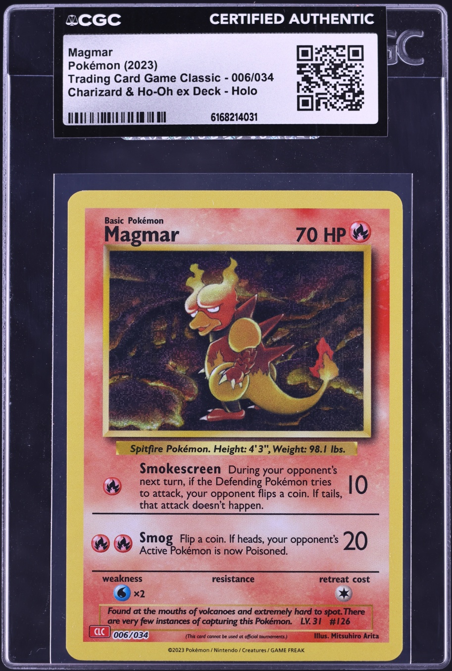 2023 Pokemon Scarlet & Violet TCG Classic Charizard & Ho-Oh Ex Deck Holo Magmar #6 CGC AUTH