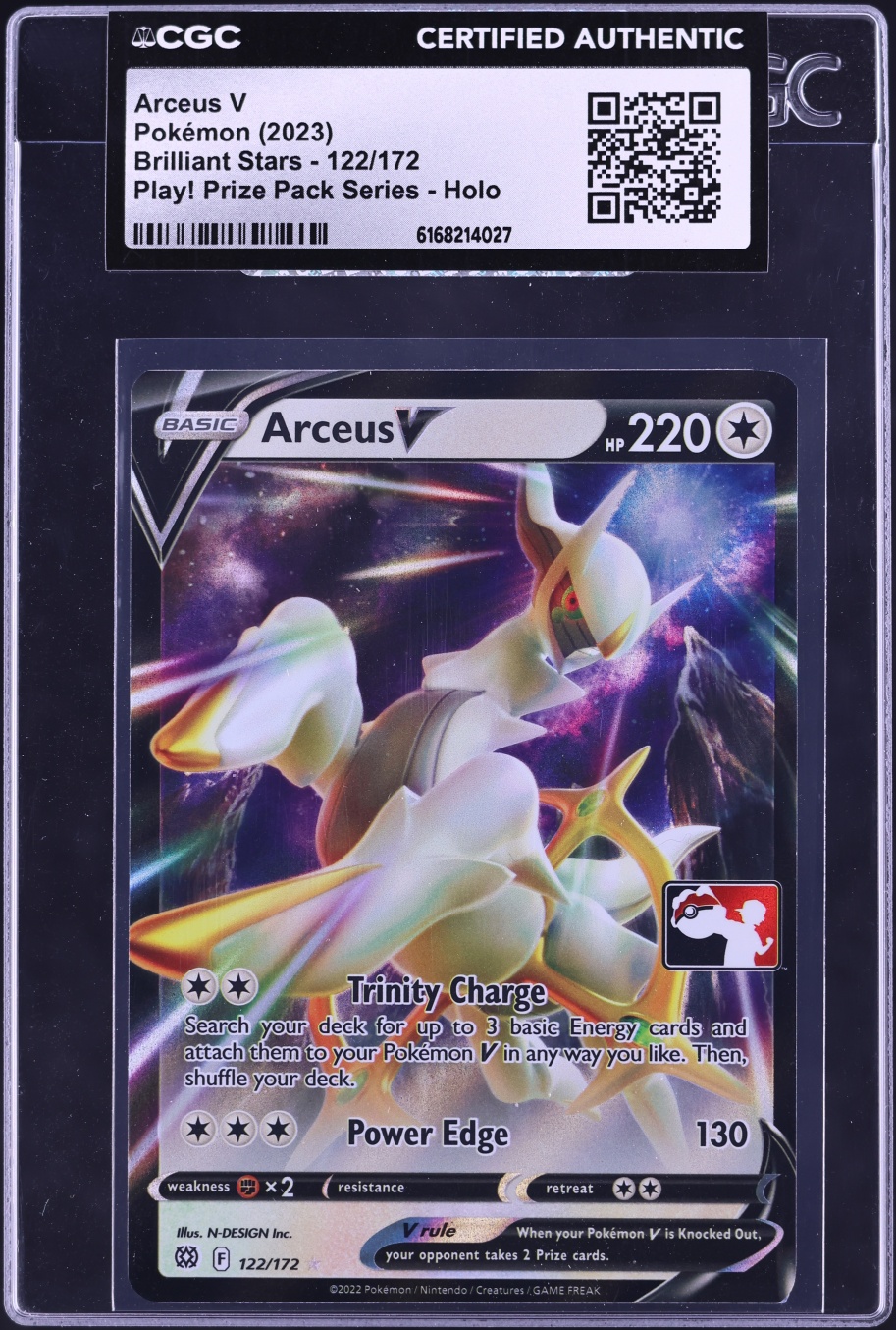 2023 Pokemon Sword & Shield Brilliant Stars Play! Prize Pack Series Holo Arceus V #122 CGC AUTH