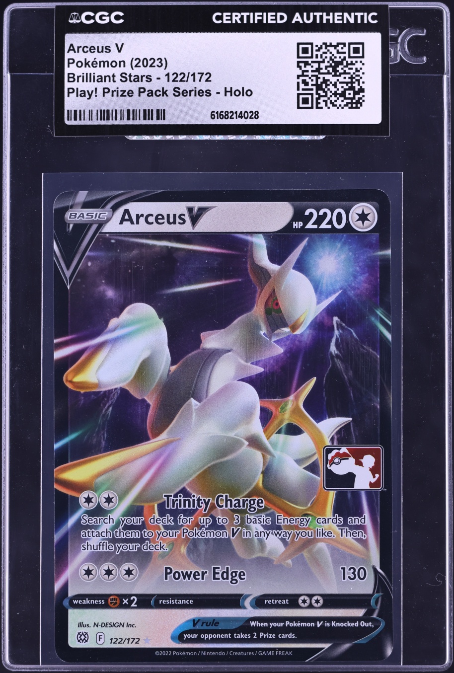2023 Pokemon Sword & Shield Brilliant Stars Play! Prize Pack Series Holo Arceus V #122 CGC AUTH
