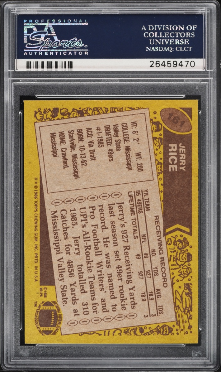 1986 Topps Football Jerry Rice ROOKIE #161 PSA 8 NM-MT