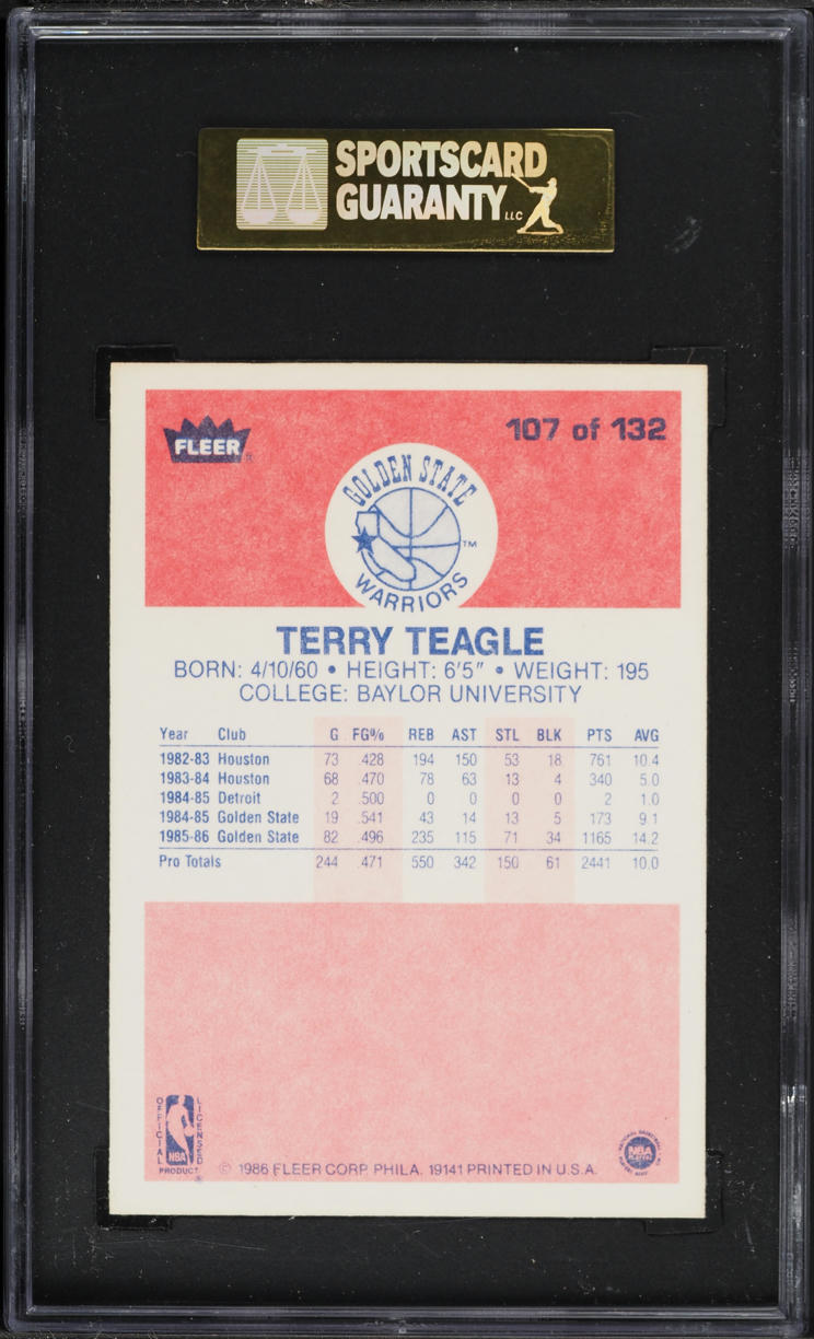 1986 Fleer Basketball Terry Teagle #107 SGC 8.5 NM-MT+