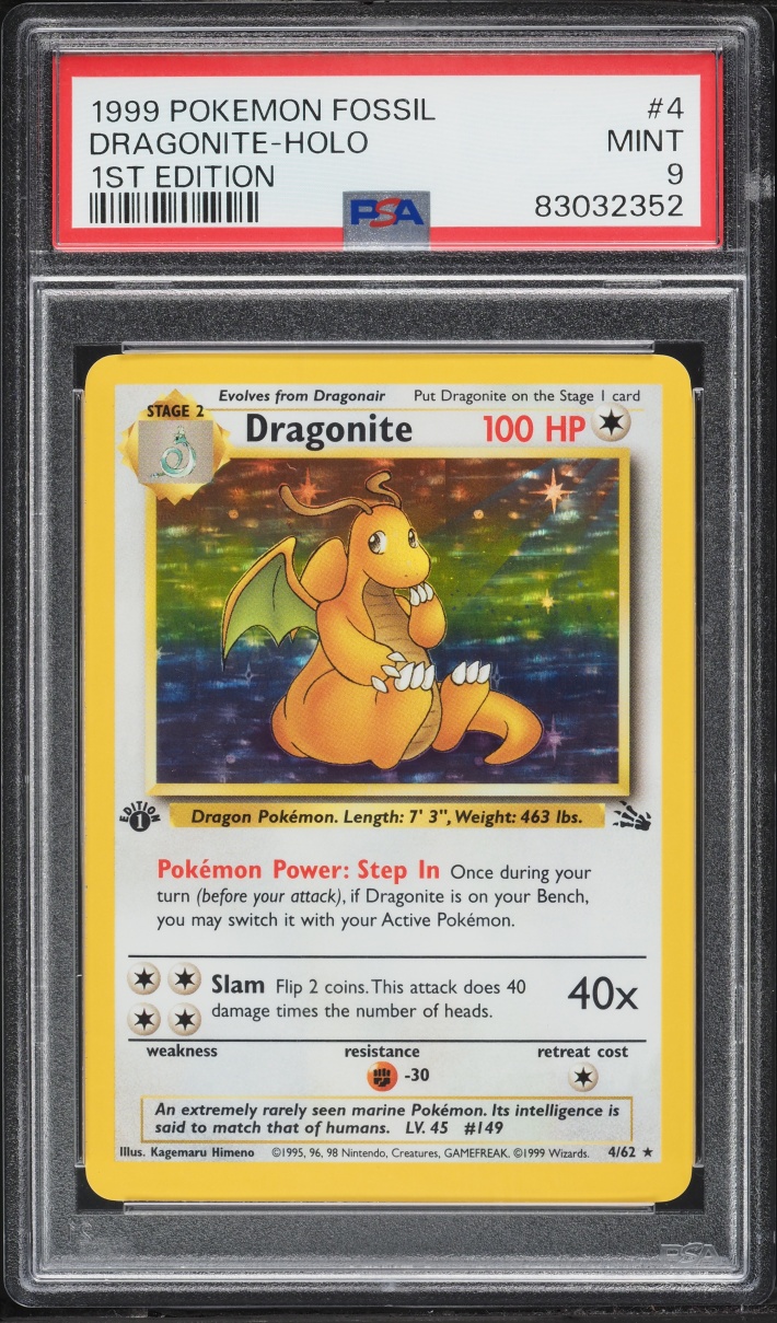 1999 Pokemon Fossil 1st Edition Holo Dragonite #4 PSA 9 MINT