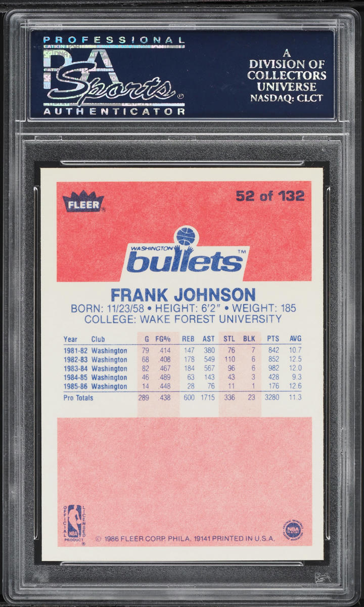 1986 Fleer Basketball Frank Johnson ROOKIE #52 PSA 10 GEM MINT
