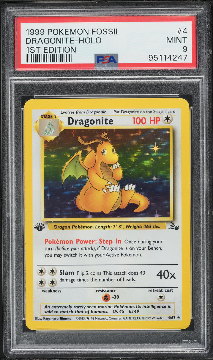 1999 Pokemon Fossil 1st Edition Holo Dragonite #4 PSA 9 MINT