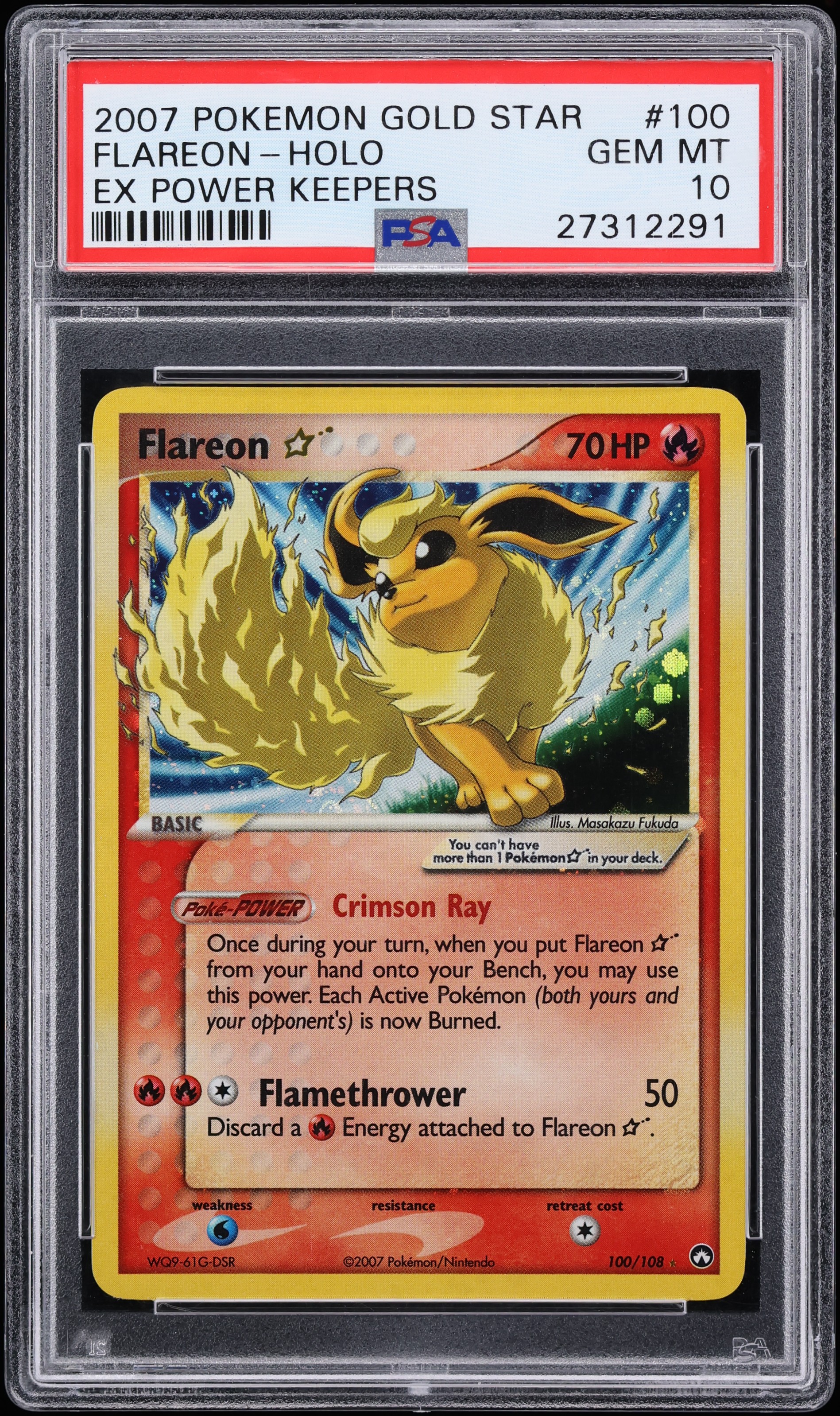 2007 Pokemon Ex Power Keepers Holo Flareon #100 PSA 10 GEM MINT
