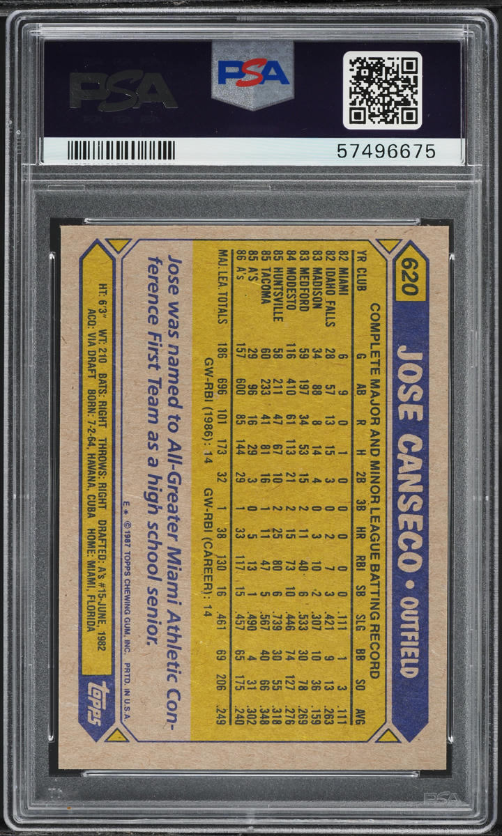 1987 Topps Jose Canseco ROOKIE #620 PSA 9 MINT