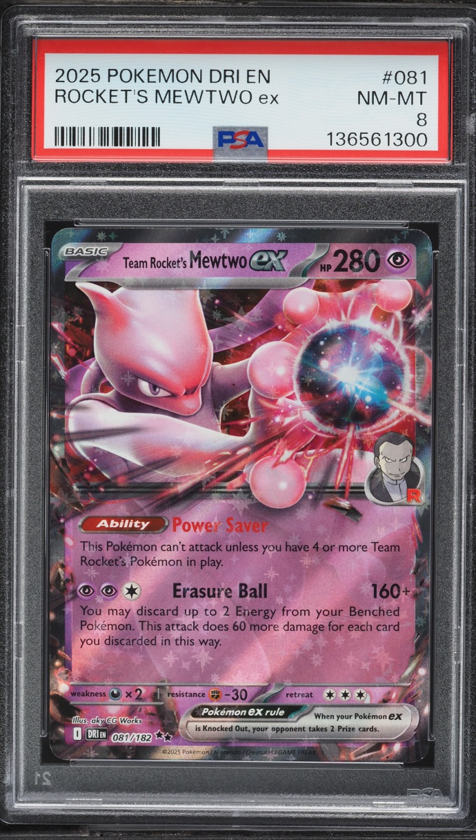 2025 Pokemon Scarlet & Violet Destined Rivals Holo Team Rocket's Mewtwo ex #81 PSA 8 NM-MT