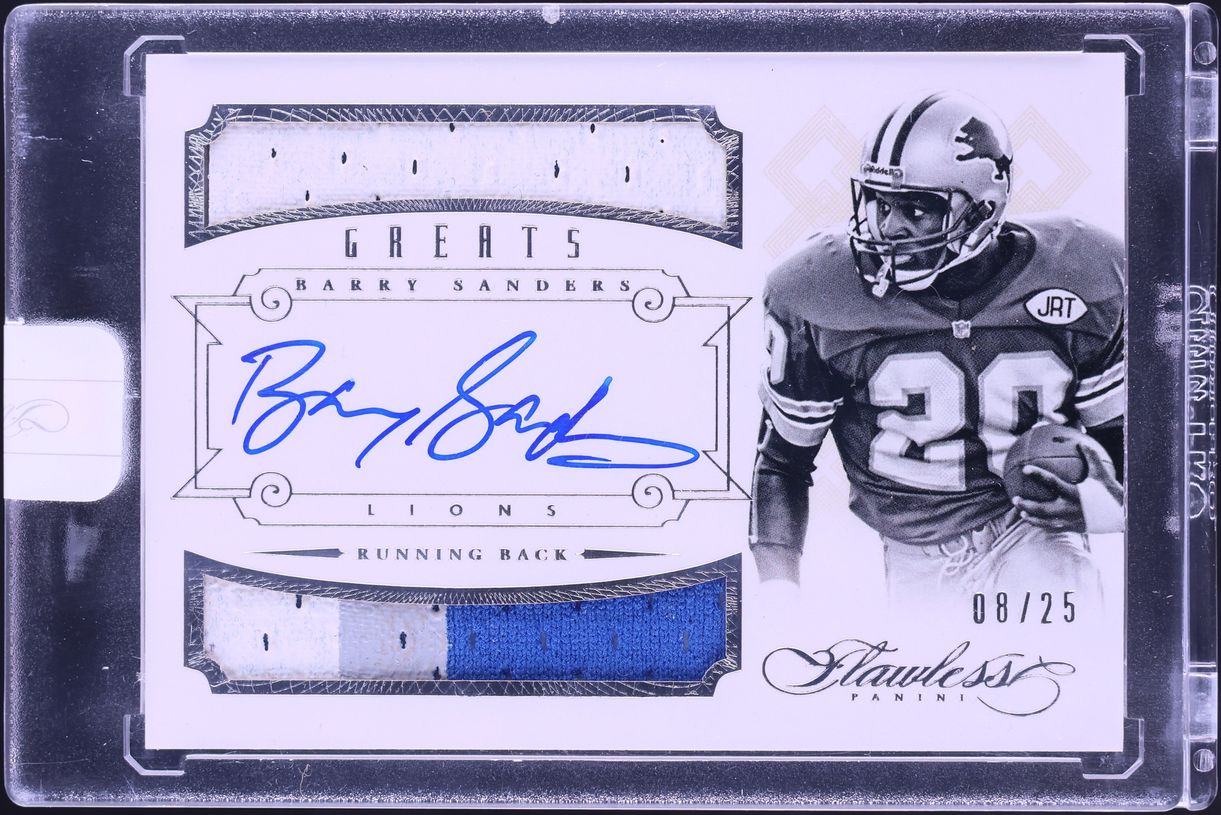 2014 Panini Flawless Greats Dual Barry Sanders PATCH AUTO /25 #3 - Photo 1