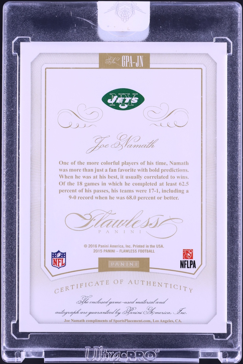 2015 Panini Flawless Greats Gold Joe Namath PATCH AUTO /10 #GPA-AN - Photo 2