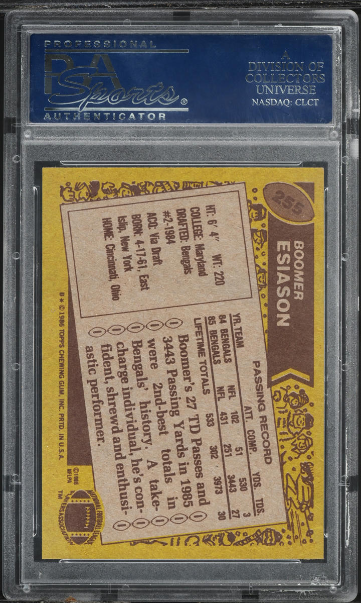 1986 Topps Football Boomer Esiason ROOKIE #255 PSA 8 NM-MT