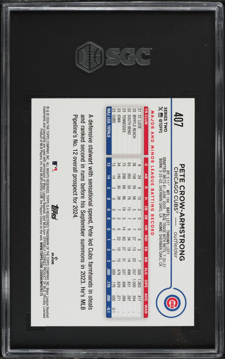 2024 Topps Gold Foil Pete Crow-Armstrong ROOKIE #407 SGC 10 GEM MINT