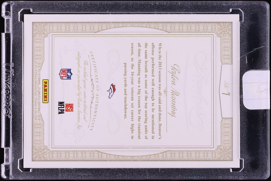 2014 Panini Flawless Greats Emerald Peyton Manning GAME WORN PATCH AUTO 5/5 #7 - Photo 2