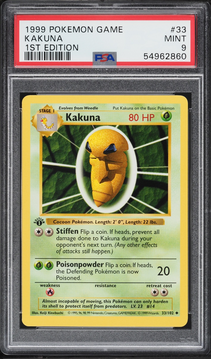 1999 Pokemon Base Set Shadowless 1st Edition Kakuna #33 PSA 9 MINT