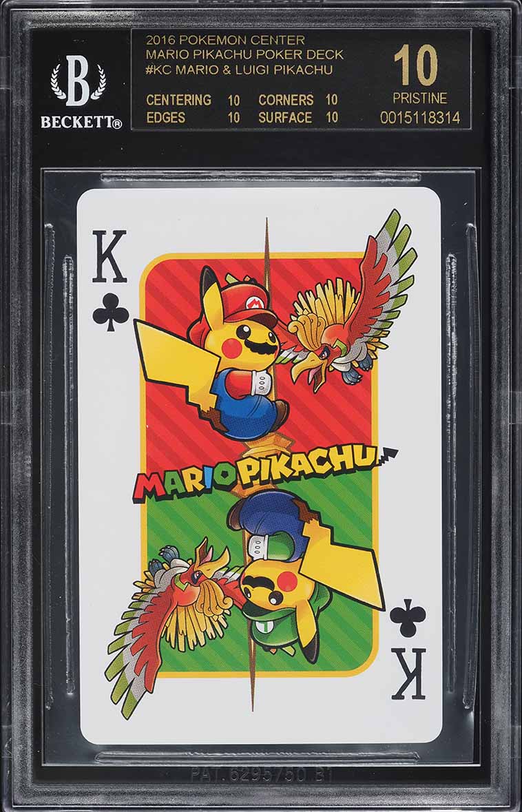 2016 Pokemon Center Mario Pikachu Poker Deck King Of Clubs BGS 10 BLACK LABEL
