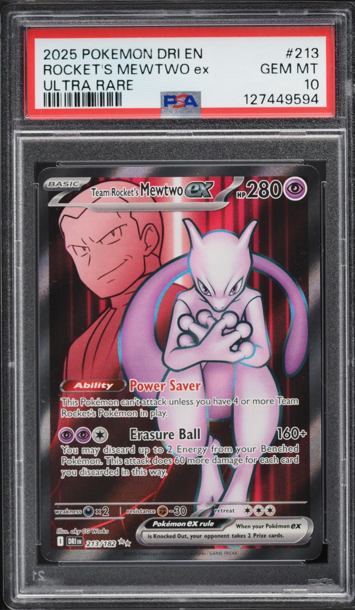 2025 Pokemon SV Destined Rivals Full Art Team Rocket's Mewtwo ex #213 PSA 10 GEM MINT