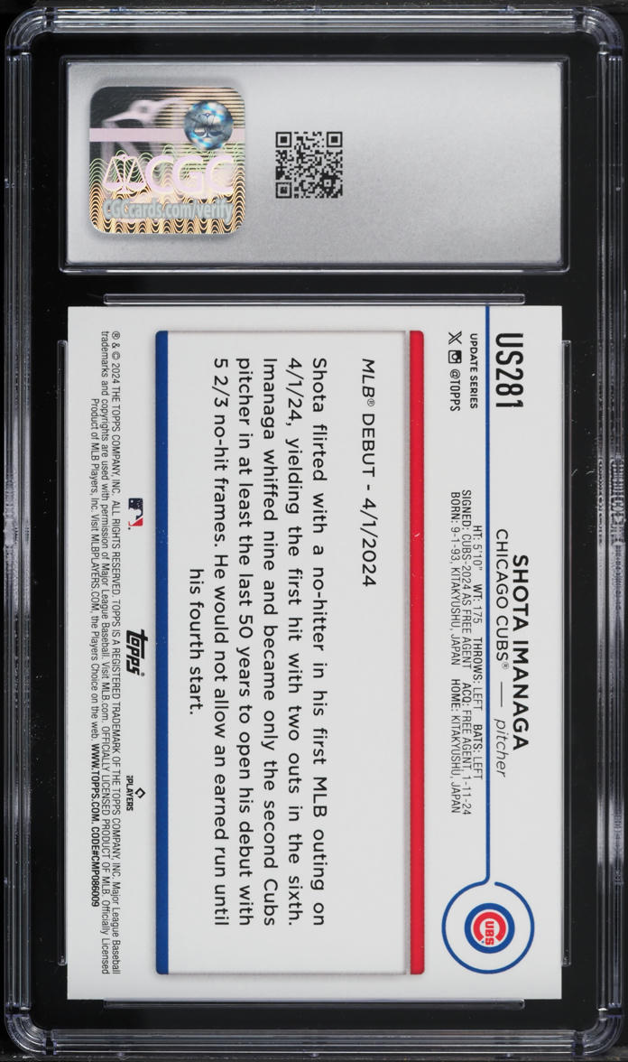 2024 Topps Update Shota Imanaga ROOKIE #US281 CGC 10 GEM MINT