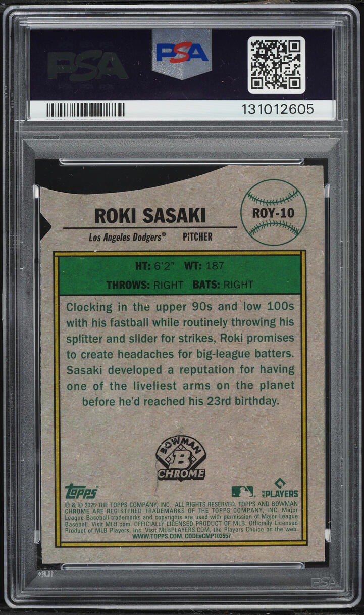 2025 Bowman Chrome Mega Box ROY Favorites Roki Sasaki ROOKIE #ROY10 PSA 8 NM-MT