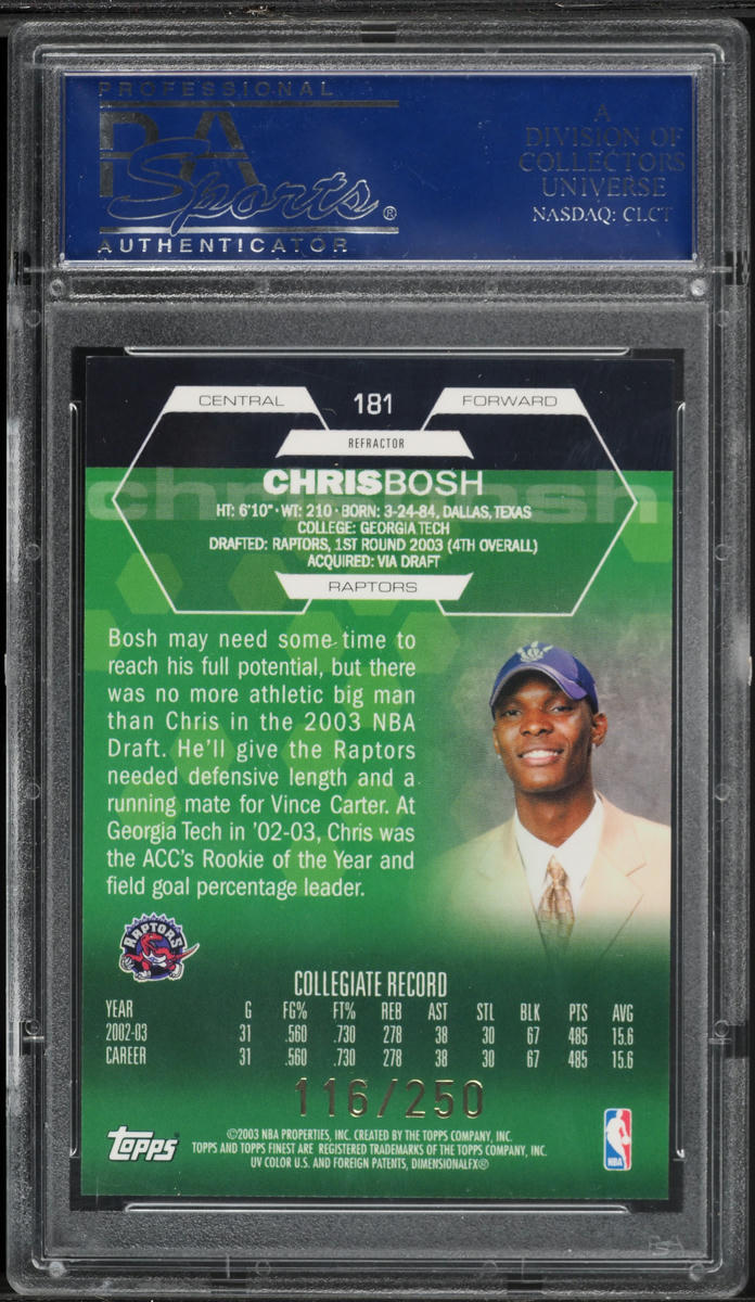 2002 Finest Refractor Chris Bosh ROOKIE /250 #181 PSA 10 GEM MINT
