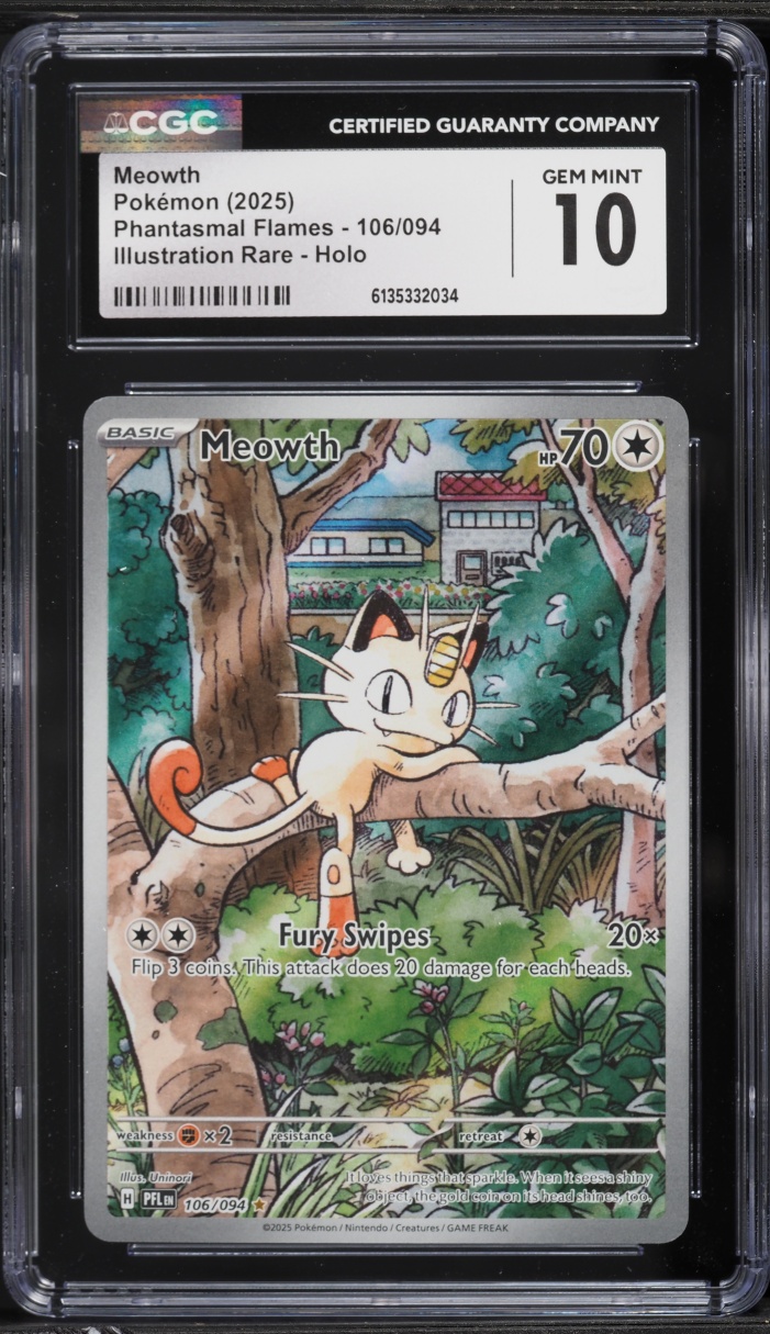 2025 Pokemon Mega Evolution Phantasmal Flames IR Meowth #106 CGC 10 GEM ...