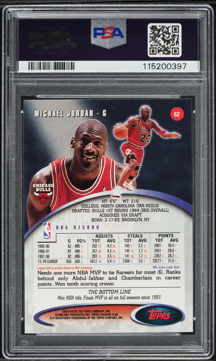 1998 Stadium Club Basketball Michael Jordan #62 PSA 7 NRMT