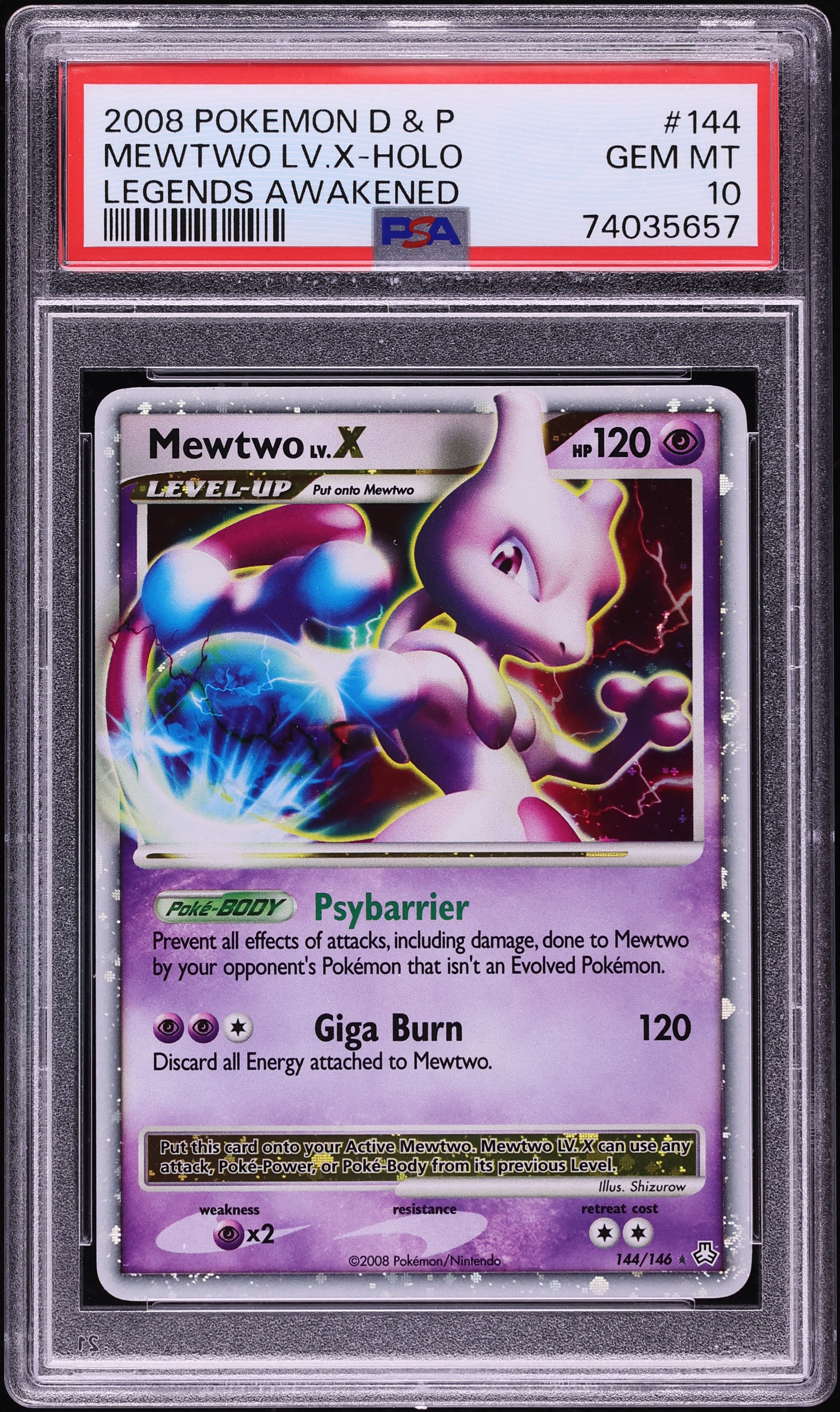 2008 Pokemon Diamond & Pearl Legends Awakened Holo Mewtwo LV.X #144 PSA 10 GEM MINT