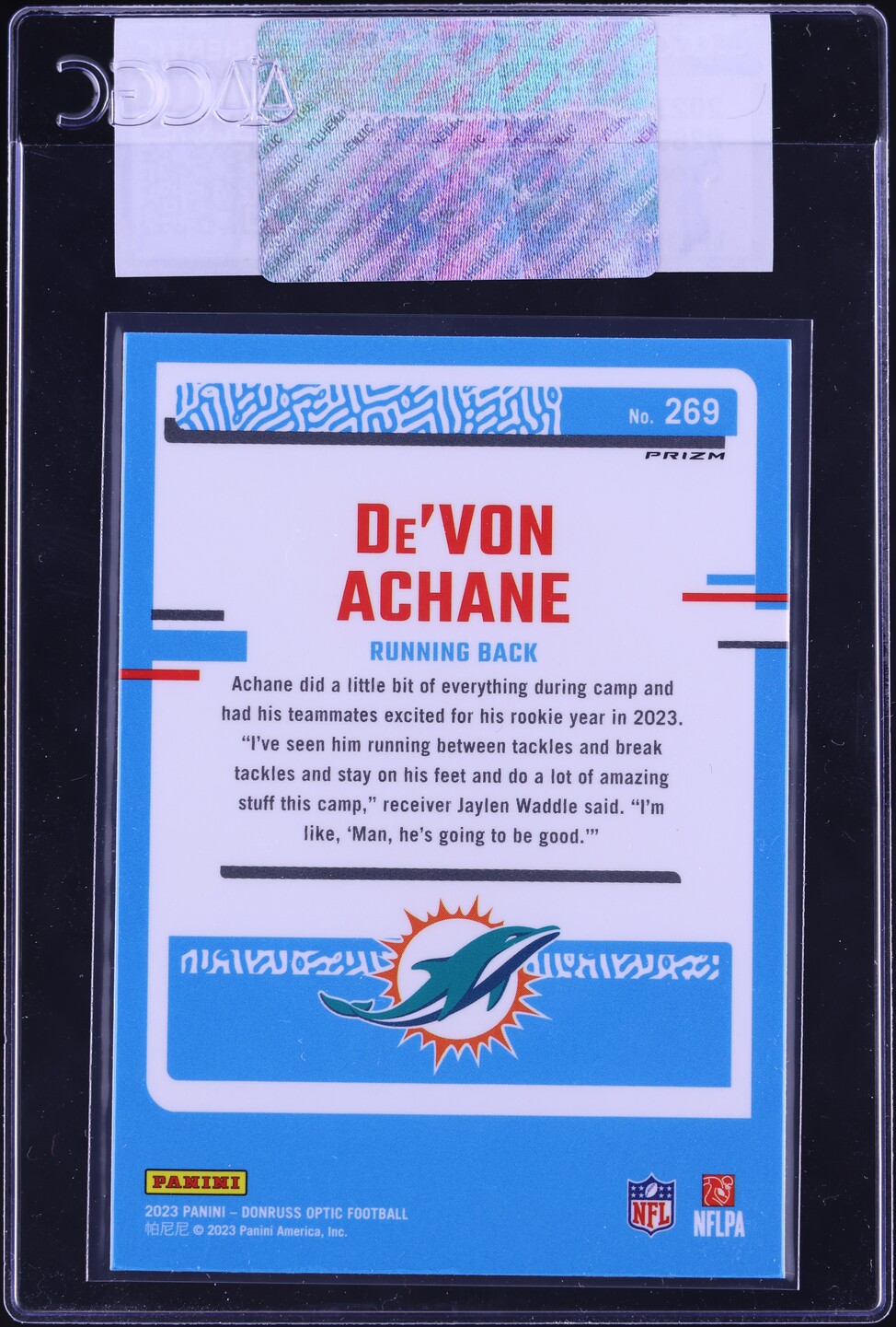 2023 Donruss Optic Green Velocity De'Von Achane ROOKIE #269 CGC AUTH